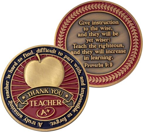 Teacher Appreciation Coin, Thank You Teacher Gift, Pass Along Pocket Token of Gratitude for Teachers and Educators, Antique Gold-Color Plated Proverbs 9:9 Challenge Coin in Kuwait