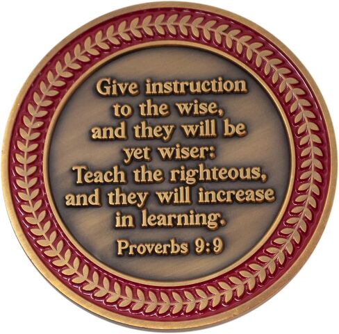 Teacher Appreciation Coin, Thank You Teacher Gift, Pass Along Pocket Token of Gratitude for Teachers and Educators, Antique Gold-Color Plated Proverbs 9:9 Challenge Coin in Kuwait