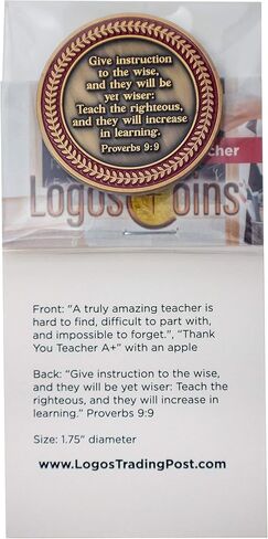 Teacher Appreciation Coin, Thank You Teacher Gift, Pass Along Pocket Token of Gratitude for Teachers and Educators, Antique Gold-Color Plated Proverbs 9:9 Challenge Coin in Kuwait