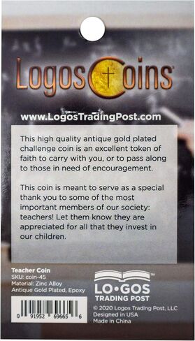 Teacher Appreciation Coin, Thank You Teacher Gift, Pass Along Pocket Token of Gratitude for Teachers and Educators, Antique Gold-Color Plated Proverbs 9:9 Challenge Coin in Kuwait