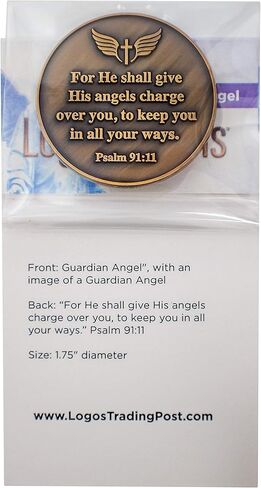 عملة التحدي المسيحي للملاك الحارس، تمر على طول رمز الضمان والسلام، نشرة لمدرسة الأحد أو كنيسة الأطفال، هدية مزمور 91 مطلية بالذهب العتيق in Kuwait