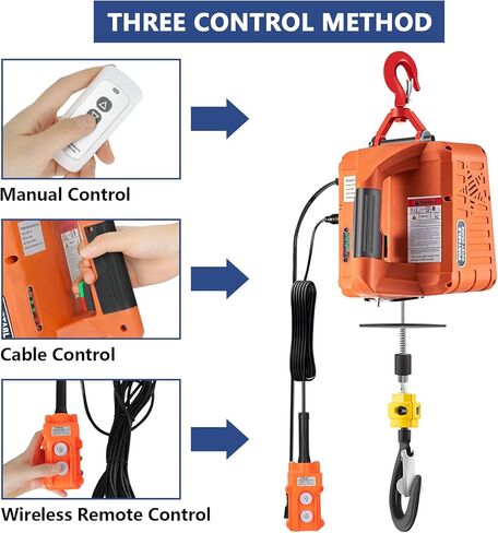 3 in 1 Electric Hoist Winch 1100lbs Portable Electric Winch, 1500W 110V Power Winch Crane, 25ft Lifting Height w/Wireless and Wire Remote Control, Overload Protection for Lifting Towing in Kuwait