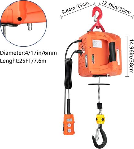 3 in 1 Electric Hoist Winch 1100lbs Portable Electric Winch, 1500W 110V Power Winch Crane, 25ft Lifting Height w/Wireless and Wire Remote Control, Overload Protection for Lifting Towing in Kuwait