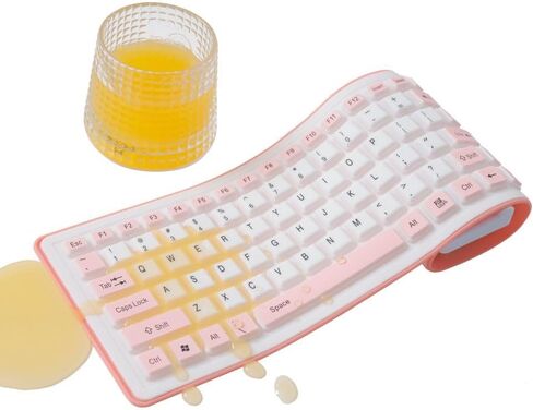 Waterproof Roll Out/Roll Up Keyboard Ideal as Kids Computer Keyboard or Spare/Secondary Keyboard, Flexible, Portable, Foldable Wireless/USB Keyboard Made with Silicone. (Black, Wireless) in Saudi Arabia
