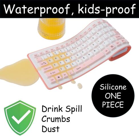 Waterproof Roll Out/Roll Up Keyboard Ideal as Kids Computer Keyboard or Spare/Secondary Keyboard, Flexible, Portable, Foldable Wireless/USB Keyboard Made with Silicone. (Black, Wireless) in Saudi Arabia