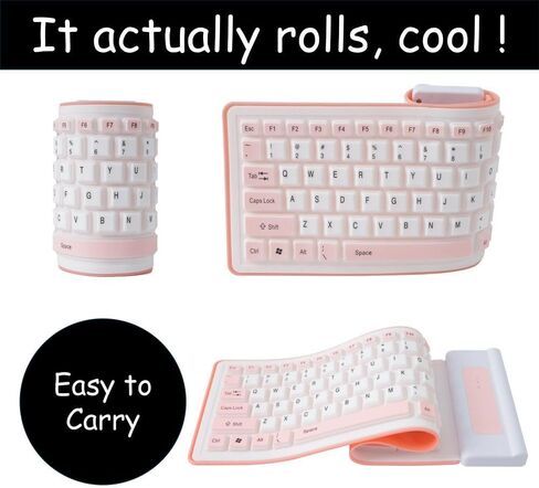 Waterproof Roll Out/Roll Up Keyboard Ideal as Kids Computer Keyboard or Spare/Secondary Keyboard, Flexible, Portable, Foldable Wireless/USB Keyboard Made with Silicone. (Black, Wireless) in Saudi Arabia