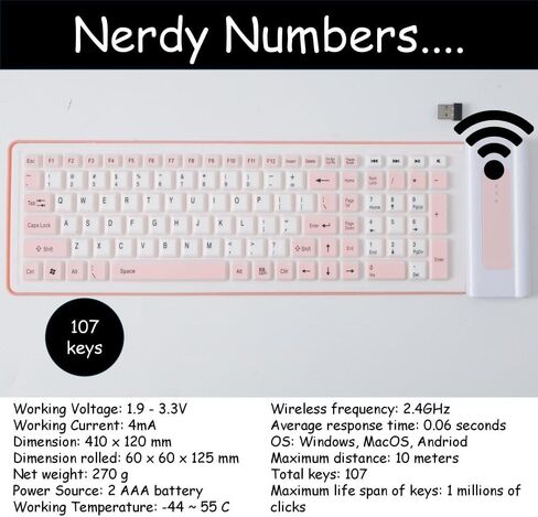Waterproof Roll Out/Roll Up Keyboard Ideal as Kids Computer Keyboard or Spare/Secondary Keyboard, Flexible, Portable, Foldable Wireless/USB Keyboard Made with Silicone. (Black, Wireless) in Saudi Arabia