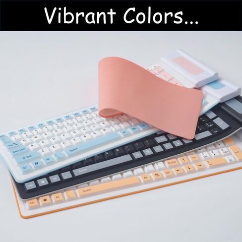 Waterproof Roll Out/Roll Up Keyboard Ideal as Kids Computer Keyboard or Spare/Secondary Keyboard, Flexible, Portable, Foldable Wireless/USB Keyboard Made with Silicone. (Black, Wireless) in Saudi Arabia