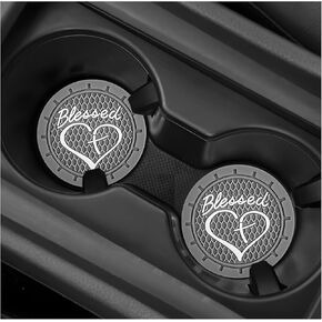 2 PCS Car Cup Holder Coaster, 2.76 Inch Soft PVC Non-Slip Blessed Cross and Heart Christian Car Cup Coasters, Auto Interior Shockproof Insert Drink Mat for Most Vehicles (Black) in Kuwait