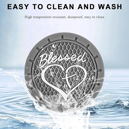 2 PCS Car Cup Holder Coaster, 2.76 Inch Soft PVC Non-Slip Blessed Cross and Heart Christian Car Cup Coasters, Auto Interior Shockproof Insert Drink Mat for Most Vehicles (Black) in Kuwait