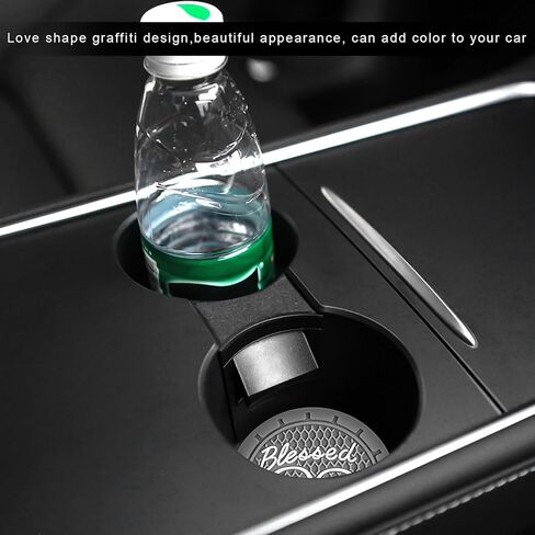 2 PCS Car Cup Holder Coaster, 2.76 Inch Soft PVC Non-Slip Blessed Cross and Heart Christian Car Cup Coasters, Auto Interior Shockproof Insert Drink Mat for Most Vehicles (Black) in Kuwait