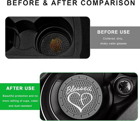 2 PCS Car Cup Holder Coaster, 2.76 Inch Soft PVC Non-Slip Blessed Cross and Heart Christian Car Cup Coasters, Auto Interior Shockproof Insert Drink Mat for Most Vehicles (Black) in Kuwait