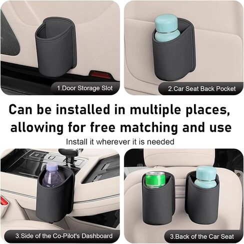 Shakas 2 PCS Car Door Large Cup Holder, Multifunctional Storage Bag Trash Can for Beverage Water Cup Mobile Phone, Waterproof Cleanable Leather Insert Organizer for Seat Back, for Cars Trucks (Black) in Saudi Arabia