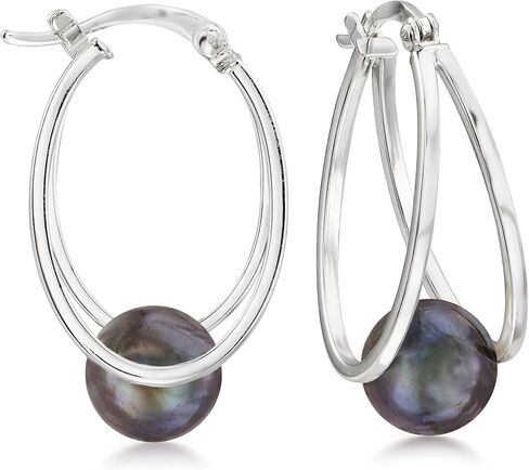 Ross-Simons Pearl Double Hoop Earrings in Sterling Silver in Saudi Arabia