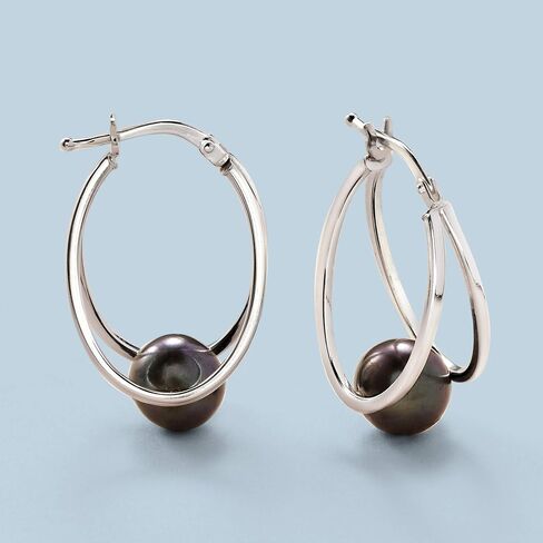 Ross-Simons Pearl Double Hoop Earrings in Sterling Silver in Saudi Arabia