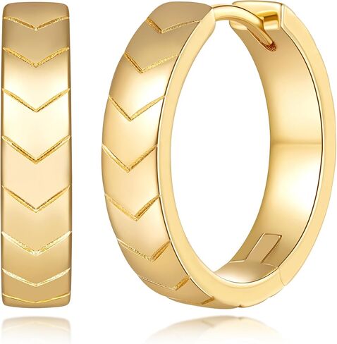 Gold Hoop Earrings 14K Gold Earrings for Women Hoop Earring for Women Hoops Simple yet Distinctive Carved Texture Hoops Earring for Womens 20mm in Saudi Arabia