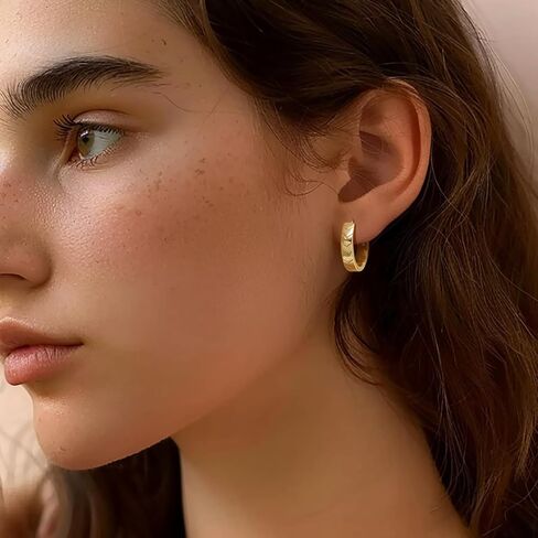 Gold Hoop Earrings 14K Gold Earrings for Women Hoop Earring for Women Hoops Simple yet Distinctive Carved Texture Hoops Earring for Womens 20mm in Saudi Arabia