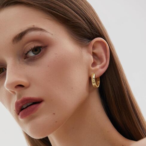 Gold Hoop Earrings 14K Gold Earrings for Women Hoop Earring for Women Hoops Simple yet Distinctive Carved Texture Hoops Earring for Womens 20mm in Saudi Arabia