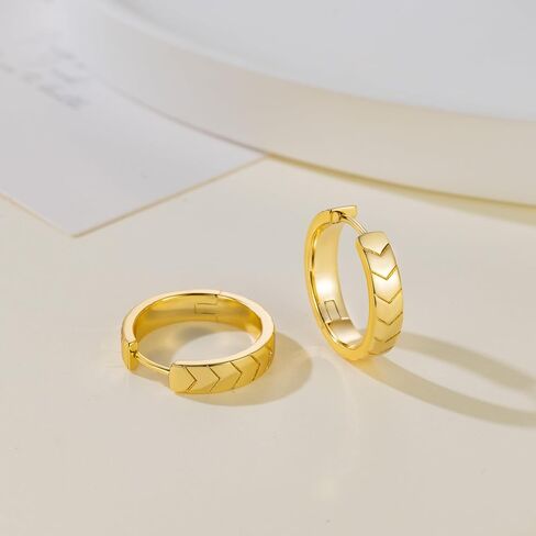 Gold Hoop Earrings 14K Gold Earrings for Women Hoop Earring for Women Hoops Simple yet Distinctive Carved Texture Hoops Earring for Womens 20mm in Saudi Arabia