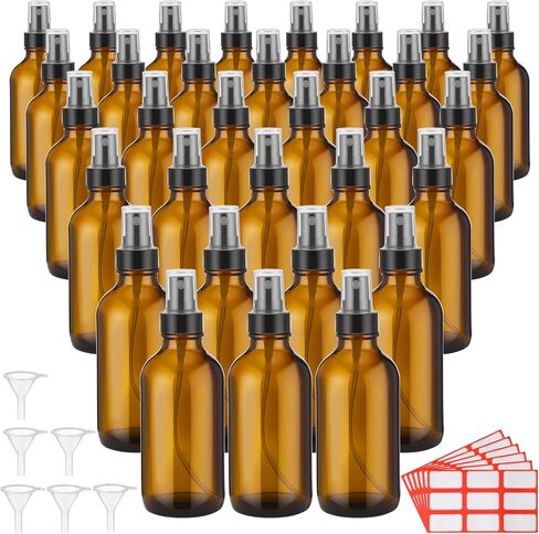 Fumete 36 Pcs Glass Spray Bottles 4oz Fine Mist Glass Spray Bottle Refillable Liquid Containers with 6 Labels 6 Funnel for Hair Travel Plants Cleaning Solutions Skin Care(Black,Classic) in Saudi Arabia