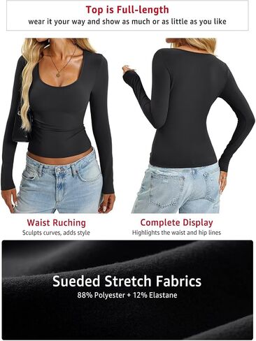 Womens Tight Long Sleeve Shirts Scoop Neck Tops Y2K Basic Slim Fit Going Out Fall Fashion Clothes 2025 in Saudi Arabia