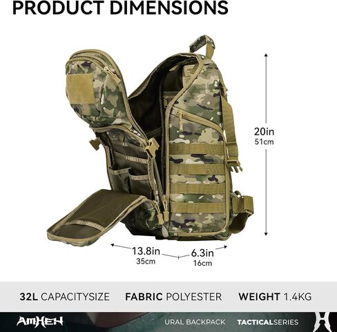 32L Tactical Backpack, Suspended 17 Inch Laptop Compartment, Black | Drop Protection, 1050D Water Resistant, Flight Approved, Heavy Duty, MOLLE, Travel, Everyday Carry, Weekend Trip in Saudi Arabia