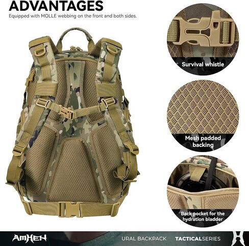 32L Tactical Backpack, Suspended 17 Inch Laptop Compartment, Black | Drop Protection, 1050D Water Resistant, Flight Approved, Heavy Duty, MOLLE, Travel, Everyday Carry, Weekend Trip in Saudi Arabia