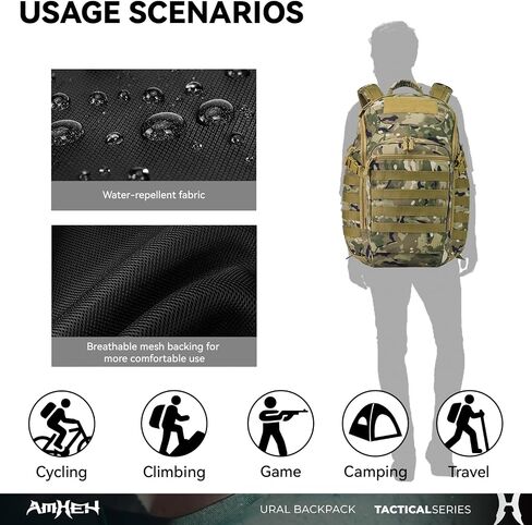 32L Tactical Backpack, Suspended 17 Inch Laptop Compartment, Black | Drop Protection, 1050D Water Resistant, Flight Approved, Heavy Duty, MOLLE, Travel, Everyday Carry, Weekend Trip in Saudi Arabia