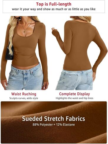 Womens Tight Long Sleeve Shirts Scoop Neck Tops Y2K Basic Slim Fit Going Out Fall Fashion Clothes 2025 in Saudi Arabia