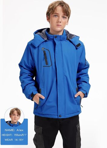 Arssm Boy's Waterproof Ski Jacket Kids Fleece Lined Warm Winter Snow Coat Thick Hooded Snowboard Jackets in Saudi Arabia