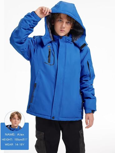 Arssm Boy's Waterproof Ski Jacket Kids Fleece Lined Warm Winter Snow Coat Thick Hooded Snowboard Jackets in Saudi Arabia