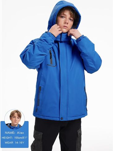 Arssm Boy's Waterproof Ski Jacket Kids Fleece Lined Warm Winter Snow Coat Thick Hooded Snowboard Jackets in Saudi Arabia