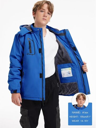 Arssm Boy's Waterproof Ski Jacket Kids Fleece Lined Warm Winter Snow Coat Thick Hooded Snowboard Jackets in Saudi Arabia