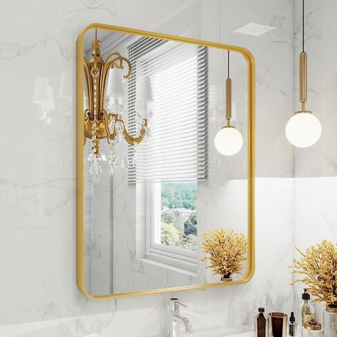 40"x30" Bathroom Mirror, Shatterproof Tempered Glass, HD No Distortion, Modern Gold Metal Frame - Wall Mount or Lean Design for Vanity, Living Room, Entryway in Saudi Arabia