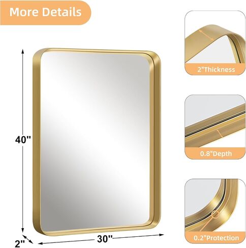 40"x30" Bathroom Mirror, Shatterproof Tempered Glass, HD No Distortion, Modern Gold Metal Frame - Wall Mount or Lean Design for Vanity, Living Room, Entryway in Saudi Arabia