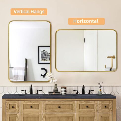 40"x30" Bathroom Mirror, Shatterproof Tempered Glass, HD No Distortion, Modern Gold Metal Frame - Wall Mount or Lean Design for Vanity, Living Room, Entryway in Saudi Arabia