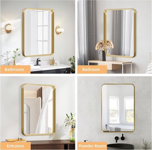 40"x30" Bathroom Mirror, Shatterproof Tempered Glass, HD No Distortion, Modern Gold Metal Frame - Wall Mount or Lean Design for Vanity, Living Room, Entryway in Saudi Arabia
