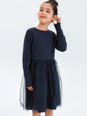 Little Bitty Girls Tutu Dress Long Sleeve Tulle Dresses Kids Midi Casual Outfits Princess Birthday Party Clothes 4-13 Years in Saudi Arabia