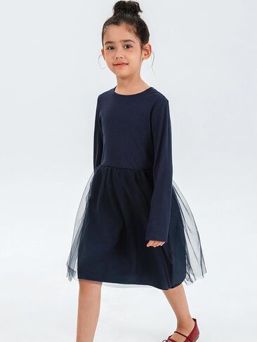 Little Bitty Girls Tutu Dress Long Sleeve Tulle Dresses Kids Midi Casual Outfits Princess Birthday Party Clothes 4-13 Years in Saudi Arabia