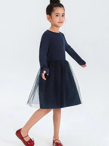 Little Bitty Girls Tutu Dress Long Sleeve Tulle Dresses Kids Midi Casual Outfits Princess Birthday Party Clothes 4-13 Years in Saudi Arabia