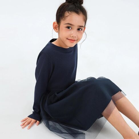 Little Bitty Girls Tutu Dress Long Sleeve Tulle Dresses Kids Midi Casual Outfits Princess Birthday Party Clothes 4-13 Years in Saudi Arabia