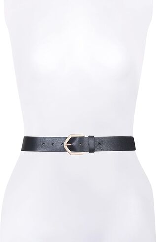 حزام AllSaints للسيدات مقاس 1.5 سم، حزام جلدي مسطح، إبزيم على شكل سداسي مع مقاس قابل للتعديل in Saudi Arabia