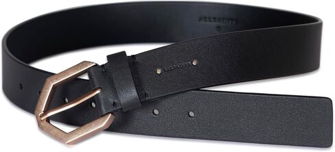 حزام AllSaints للسيدات مقاس 1.5 سم، حزام جلدي مسطح، إبزيم على شكل سداسي مع مقاس قابل للتعديل in Saudi Arabia