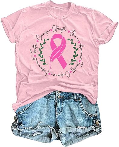 VVNTY Breast Cancer Shirts Women: Breast Cancer Awareness Shirt Pink Ribbon Tees Cancer Short Sleeve Tops in Saudi Arabia