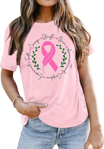 VVNTY Breast Cancer Shirts Women: Breast Cancer Awareness Shirt Pink Ribbon Tees Cancer Short Sleeve Tops in Saudi Arabia
