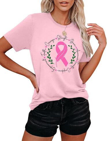 VVNTY Breast Cancer Shirts Women: Breast Cancer Awareness Shirt Pink Ribbon Tees Cancer Short Sleeve Tops in Saudi Arabia