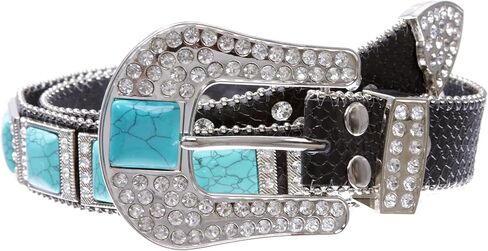 Cowboy Cowgirl Western Rhinestone Leather Belt with Big Turquoise Stone Concho in Saudi Arabia