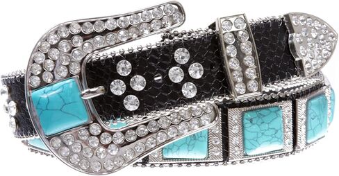 Cowboy Cowgirl Western Rhinestone Leather Belt with Big Turquoise Stone Concho in Saudi Arabia