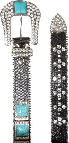 Cowboy Cowgirl Western Rhinestone Leather Belt with Big Turquoise Stone Concho in Saudi Arabia