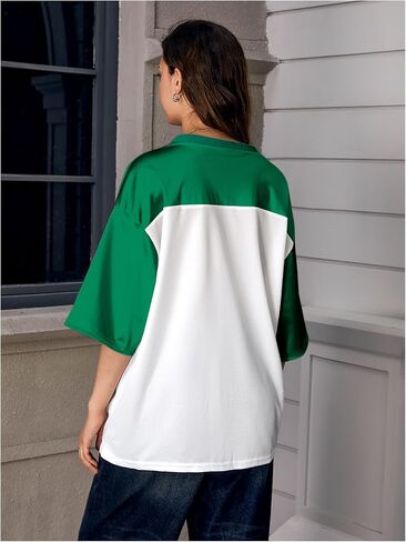 Verdusa Women's Oversized Jersey Shirt Graphic Tees V Neck Short Sleeve Vintage T Shirts in Saudi Arabia